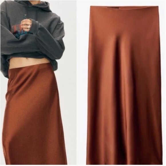 ZARA SATIN EFFECT MIDI SKIRT NWT - Picture 9 of 12